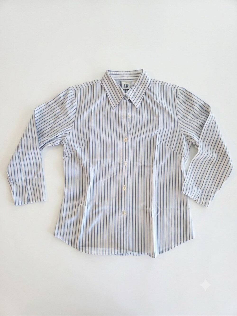 Gap Women's Blue And White Striped button down shirt 3/4 sleeves Size S